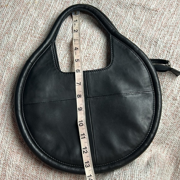 Like New Anthropologie Julien Mini Black Sheep Leather Round Purse Hand Bag - Picture 15 of 16